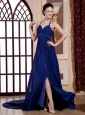 High Slit Beading and Royal Blue For 2013 Custom Made Evening Dress