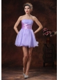 Lace-up Mini-length Lilac Beaded Decorate Prom Dress With Strapless Neckline