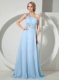 Light Blue One Shoulder Appliques With Beading Chiffon Prom / Evening Dress With Brush Train