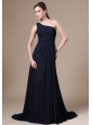 Navy Blue One Shoulder Neckline For Wedding Party With Chiffon Bridesmaid Dress