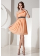 Orange Chiffon One Shoulder Prom Dress With Mini-length Beaded Decorate Waist