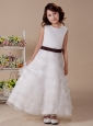 Ruffles High Neck Flower Girl Dress Ankle-length White A-Line Wedding Party Customize