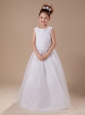 Scoop Beading Cute Organza White Floor-length Flower Girl Dress