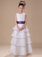 Scoop Neckline A-line Ruffles Flower Girl Dress With Hand Made Flowers In Back