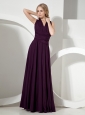 Simple V-neck Dark Purple Chiffon Bridesmaid Dress