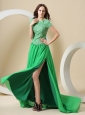 Spring Green Bateau and Appliques Bodice For Prom Dress With Short Sleeves