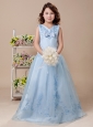 Sweet V-neck Embroidery Taffeta Blue 2013 Flower Girl Dress