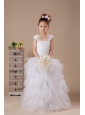 Tulle Ruffles Square Neckline Wedding Party 2013 Custom Made Hottest Flower Girl Dress