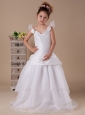 V-neck Hand Made Flowers Organza Sweep Wedding Party Stylish Flower Girl Dress For 2013 Custom Made