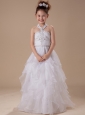 White Beading Organza Halter Floor-length Flower Girl Dress