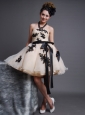 Appliques Organza A-Line / Princess Strapless Prom Dress Champagne