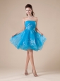 Aqua Blue Cute Strapless Princess Prom Dress  With Embroidery Decorate