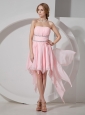 Asymmetrical Baby Pink Prom Dress Hot With Strapless Neckline Beaded Decorate