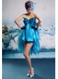 Baby Blue Ruffles V-neck Empire Mini-length Celebrity Prom Gowns With Organza Customize