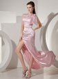 Baby Pink Bateau High-Slit Beaded Prom / Evening Dress For Custom Made