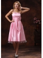 Baby Pink Spaghetti Straps Lovely Bridesmaid Dress With Sash Tea-length