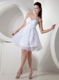 Beaded Decorate Shoulder Organza White Princess Prom Dress