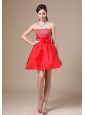Beading and Hand Made Flower A-line Red Organza Mini-length 2013 Wedding Dress