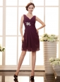 Dark Purple Chiffon V-neck Empire Mini-length Designer Hottest Prom Gowns