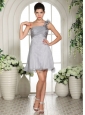 Gray Empire One Shoulder 2013 Dama Dresses for Quinceanera With Ruch Organza