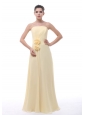 Hand Made Flowers Decorate Bodice Light Yellow Chiffon Floor-length Strapless Bridesmaid Dress For 2013