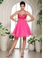 Hot Pink Beaded Spaghetti Straps Halter Prom Dress Knee-length