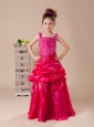Hot Pink Column / Sheath Strap Beaded Decorate Shoulder Flower Girl Dress