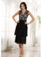 Lace Decorate Up Bodice Tea-length Black Chiffon Ruffled Layers 2013 Prom / Homecoming Dress