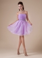 Lavender Beaded Decorate Waist Organza Princess Prom Dress With Strapless Neckline
