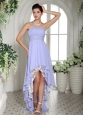 Lilac Chiffon Strapless Beaded Decorate Waist High-low Prom Dress For Custom Made