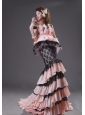 Mermaid Light Pink and Black Taffeta and Lace Appliques Brush Train Ruffled Layers 2013 Prom / Evening Dress