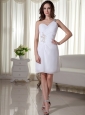 One Shoulder A-Line / Princess Knee-length Appliques Chiffon Prom Dress White
