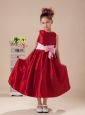 Pink Bowknot Wine Red High Neck Taffeta Flower Girl Dress For Customize Hottest