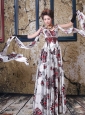 Printing V-neck A-line Watteau Train Prom / Evening Dress For Custom Made