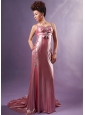Silk Like Satin Spaghetti Straps Watteau Train Beading Prom / Evening Dress Light Pink