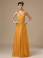 Straps Beaded Decorate Bust Waist Gold Chiffon Floor-length 2013 Prom / Evening Dress