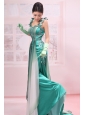 Turquoise Straps Beading Chiffon Brush / Sweep Empire Evening Dress