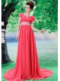 V-neck 2013 Prom Evening Dress With Beading and Ruch In Celebrity