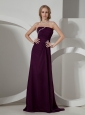 2013 Dark Purple Beaded Brush Train Prom / Evening Dress For Custom Made