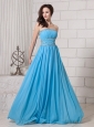 Baby Blue Empire Strapless Beaded Decorate Waist Prom Dress Wuth Backless 2013 New Arrival