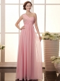 Baby Pink Chiffon One Shoulder Empire Beaded Celebrity New Style 2013 Prom Gowns