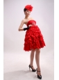 Beading A-Line / Princess Chiffon Red Strapless Knee-length Prom Dress