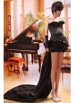 Black Column / Sheath Watteau Organza Strapless Beading Prom Dress Custom Made