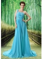 Custom Made Baby Blue One Shoulder Appliques Clarines Prom Dress Beaded Decorate Bust In Formal Evening