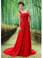 Custom Made Red One Shoulder Appliques Prom Dress Beaded Decorate Bust In Formal Evening