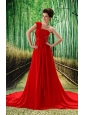 Custom Made Red One Shoulder Ruched Bodice Prom Dress Beaded Decorate Bust In Formal Evening