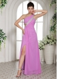 Custom Made Slit Lavender One Shoulder 2013 Prom Celebrity Dress With Ruch and Beading