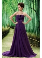 Dark Purple Stylish Prom Dress Hand Made Flower and Ruch In Graduation
