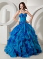 Embroidery Bodice and Ruffles For Blue Quinceanera Dress