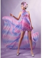 Fashionable High-low Prom Dress With Appliques High-neck Detachable For Custom Made